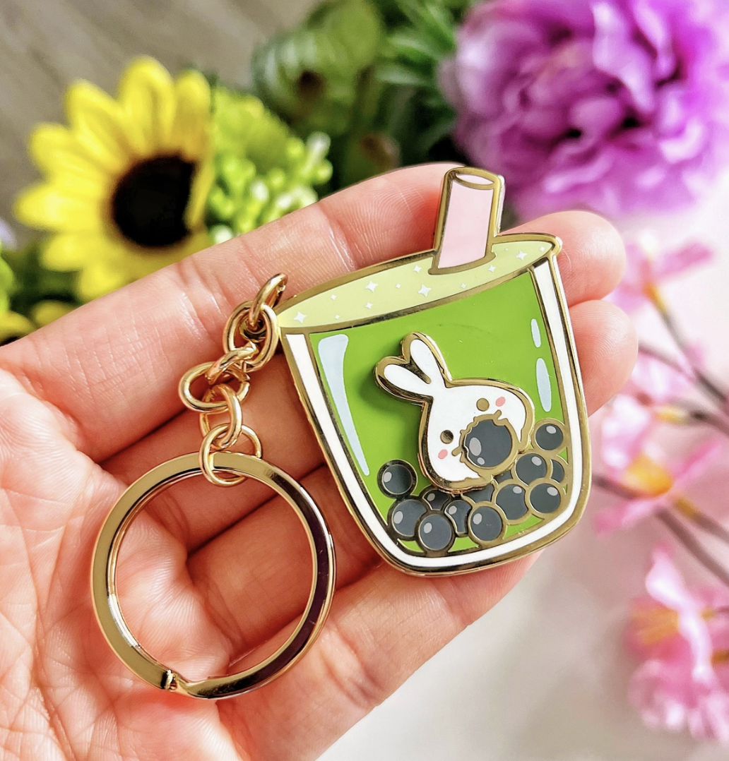 Lil' Matcha Boba Milk Tea Keychain (Interactive Spinner)