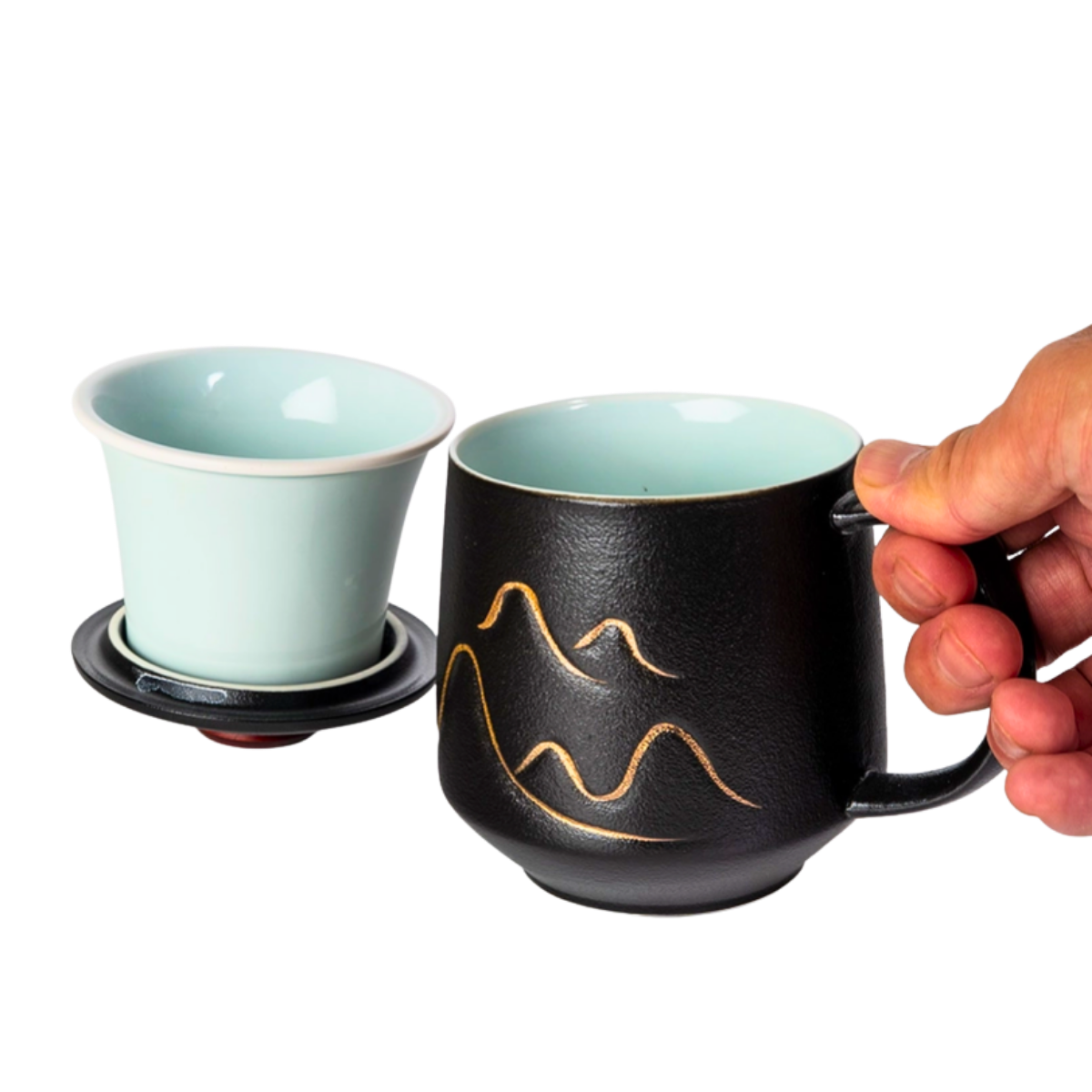 Mountain Range Ceramic Mug, Infuser & Lid