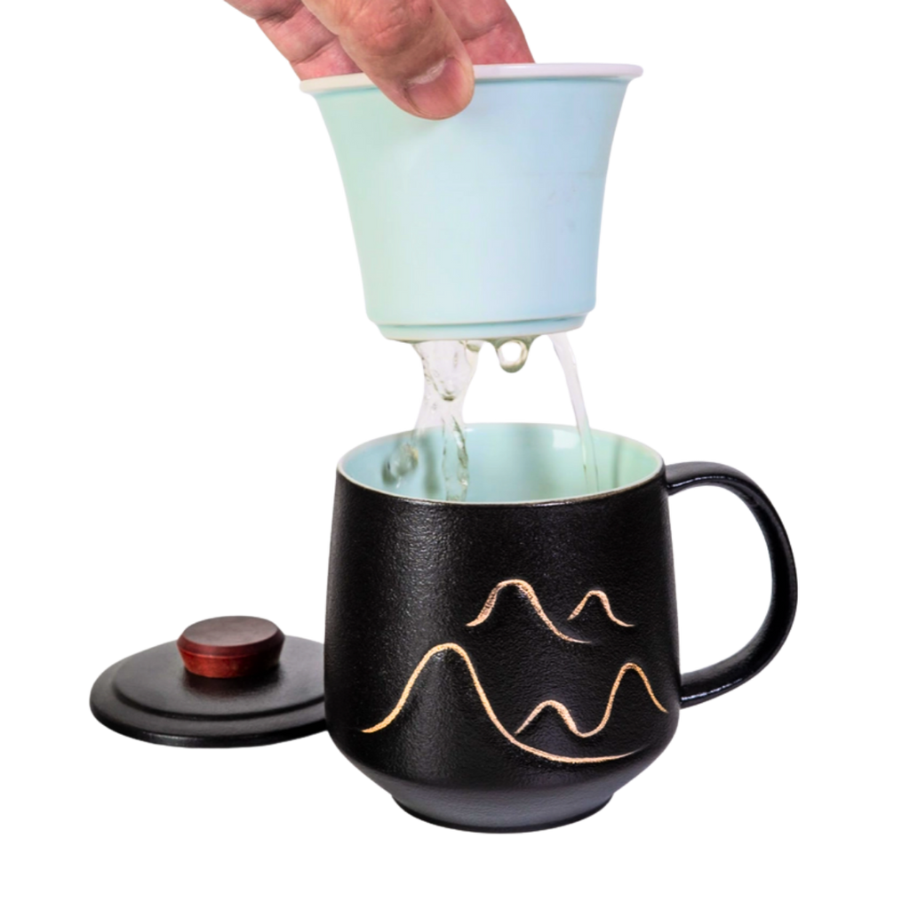 Mountain Range Ceramic Mug, Infuser & Lid