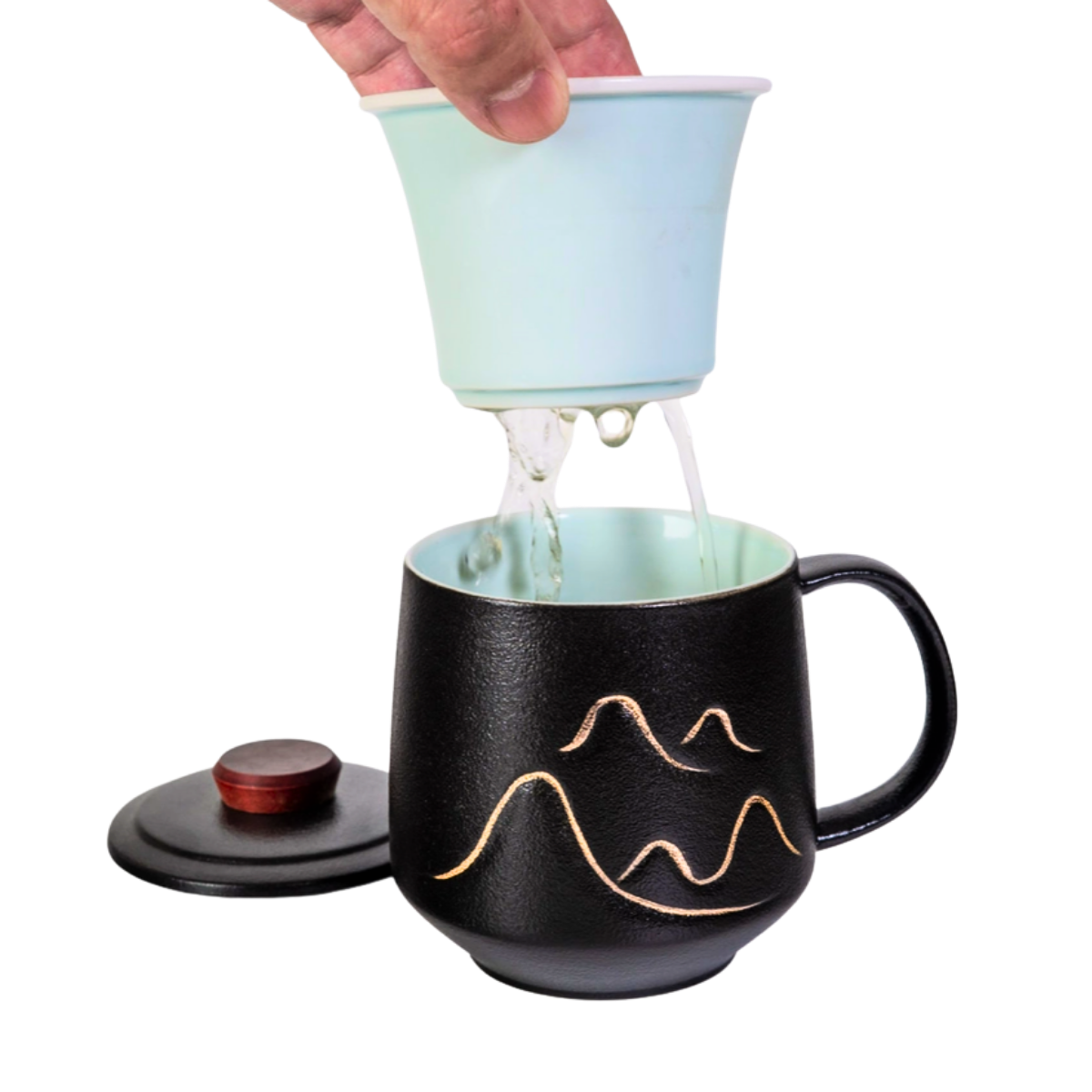 Mountain Range Ceramic Mug, Infuser & Lid