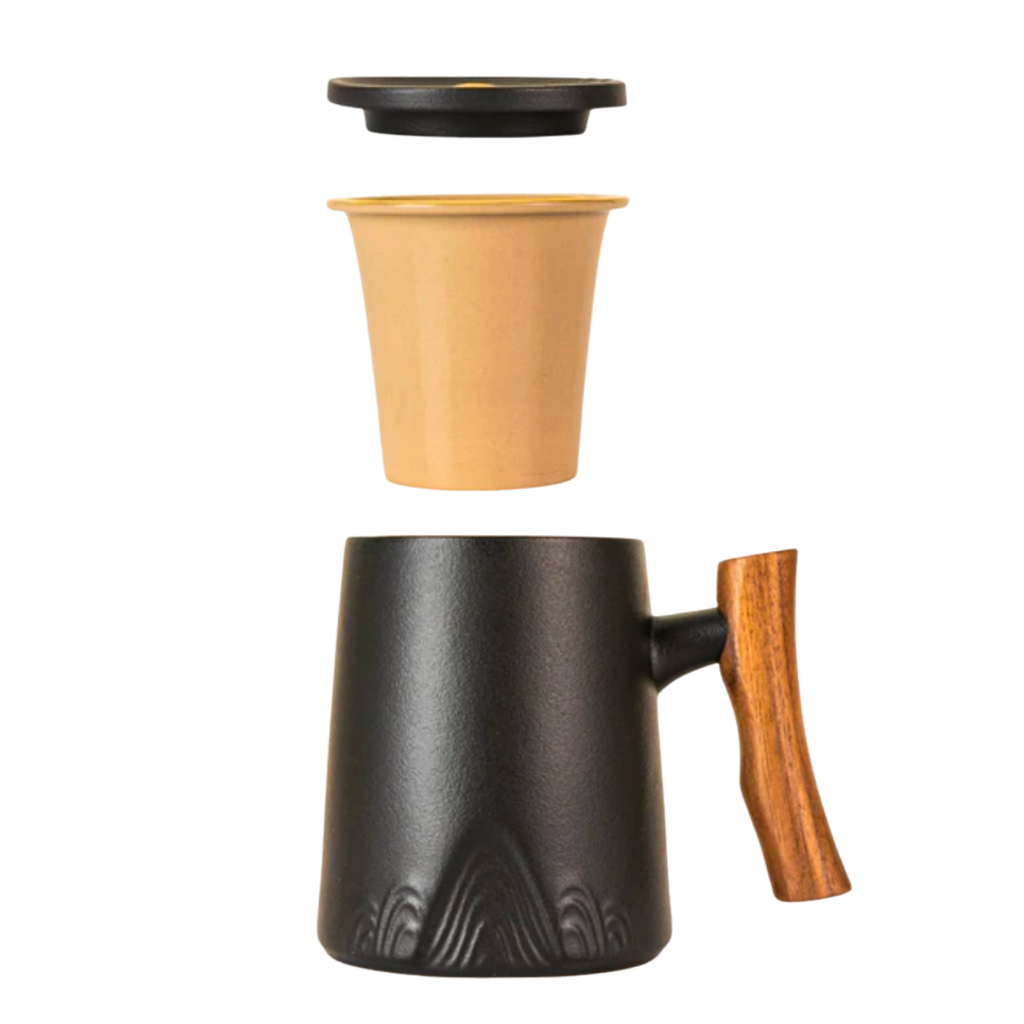 Porcelain Tea Infuser Mug — Midnight Stone | Complete Brewing Set