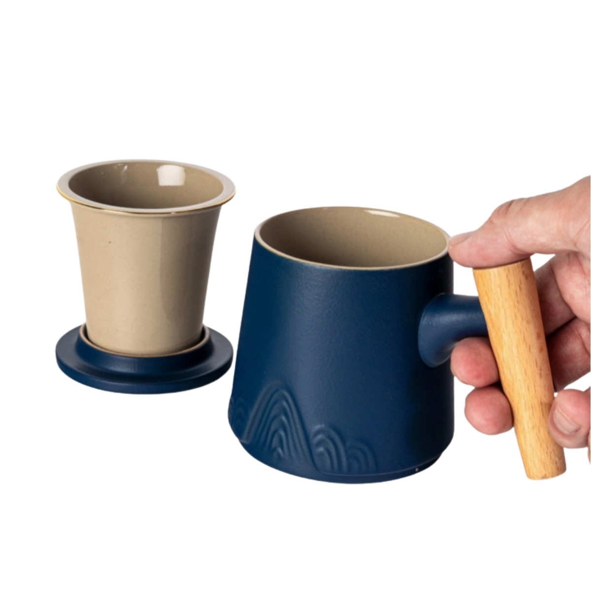 Ceramic Mug, Infuser & Lid with Slanted Wooden Handle | 12 fl oz