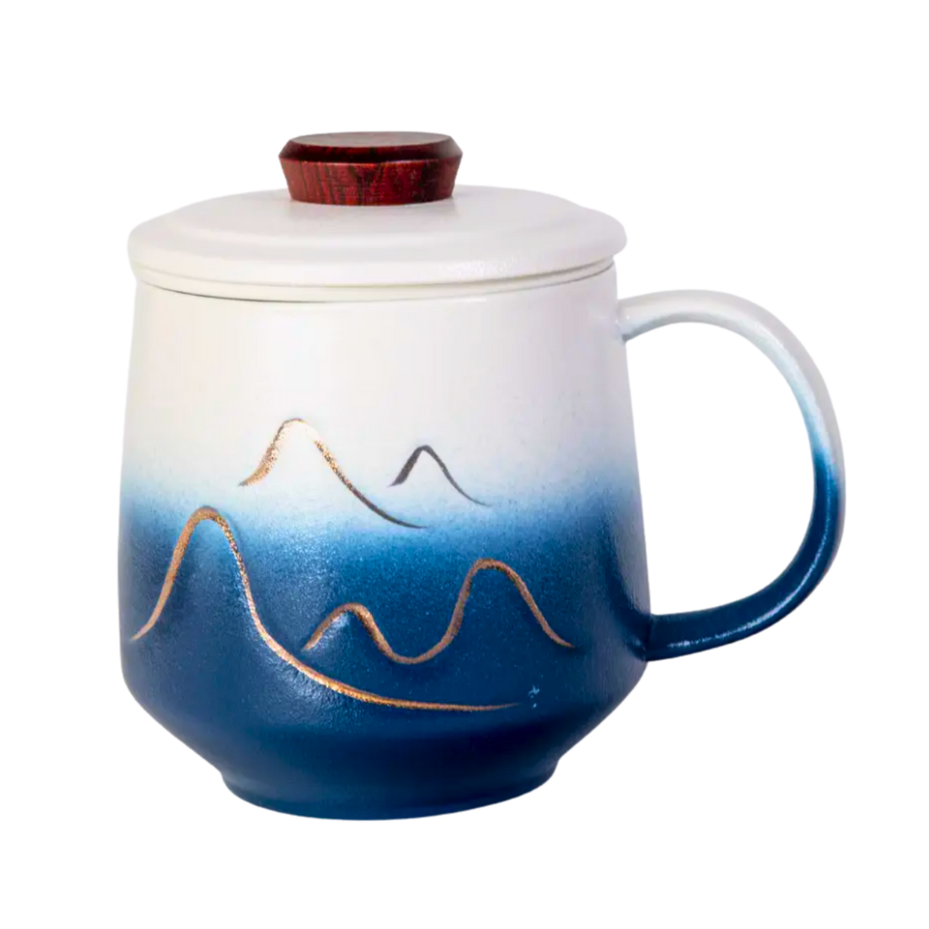 Mountain Range Ceramic Mug, Infuser & Lid