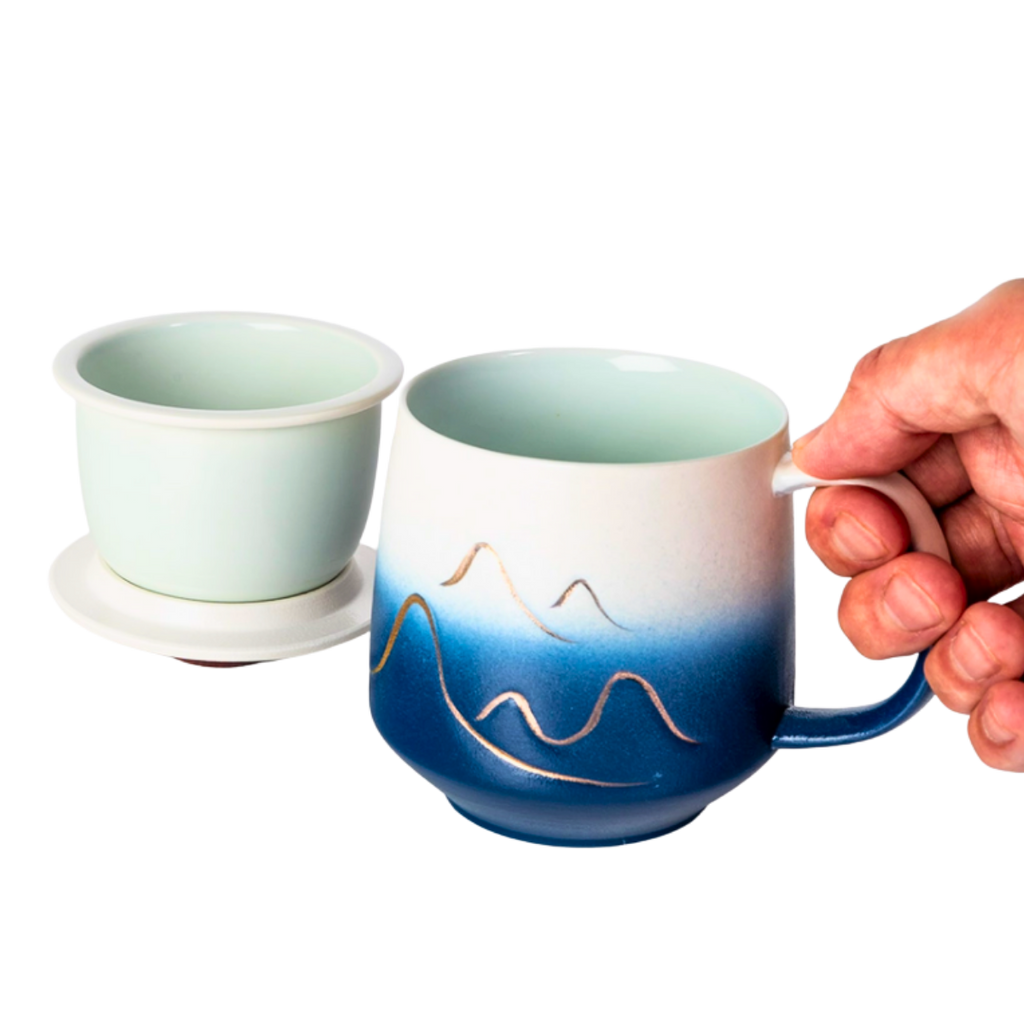 Mountain Range Ceramic Mug, Infuser & Lid