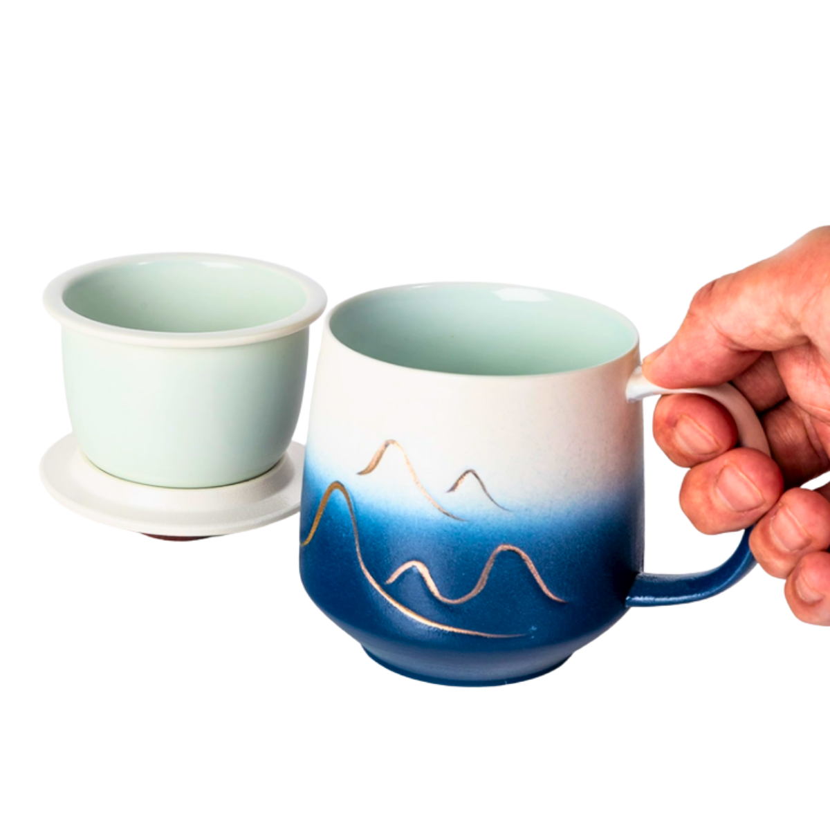 Mountain Range Ceramic Mug, Infuser & Lid