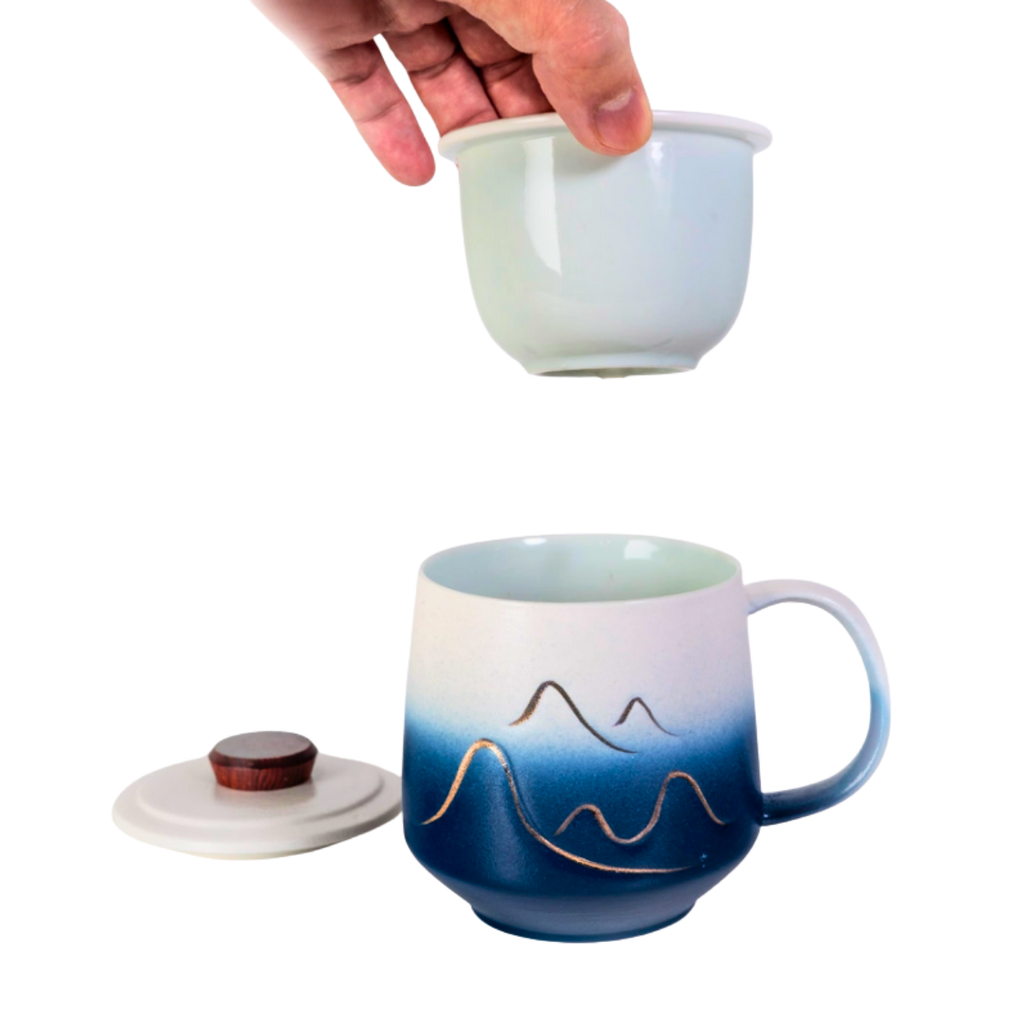 Mountain Range Ceramic Mug, Infuser & Lid