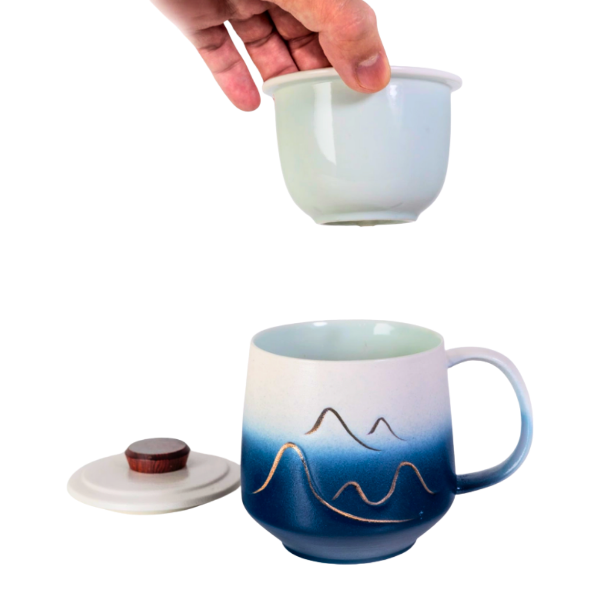 Mountain Range Ceramic Mug, Infuser & Lid