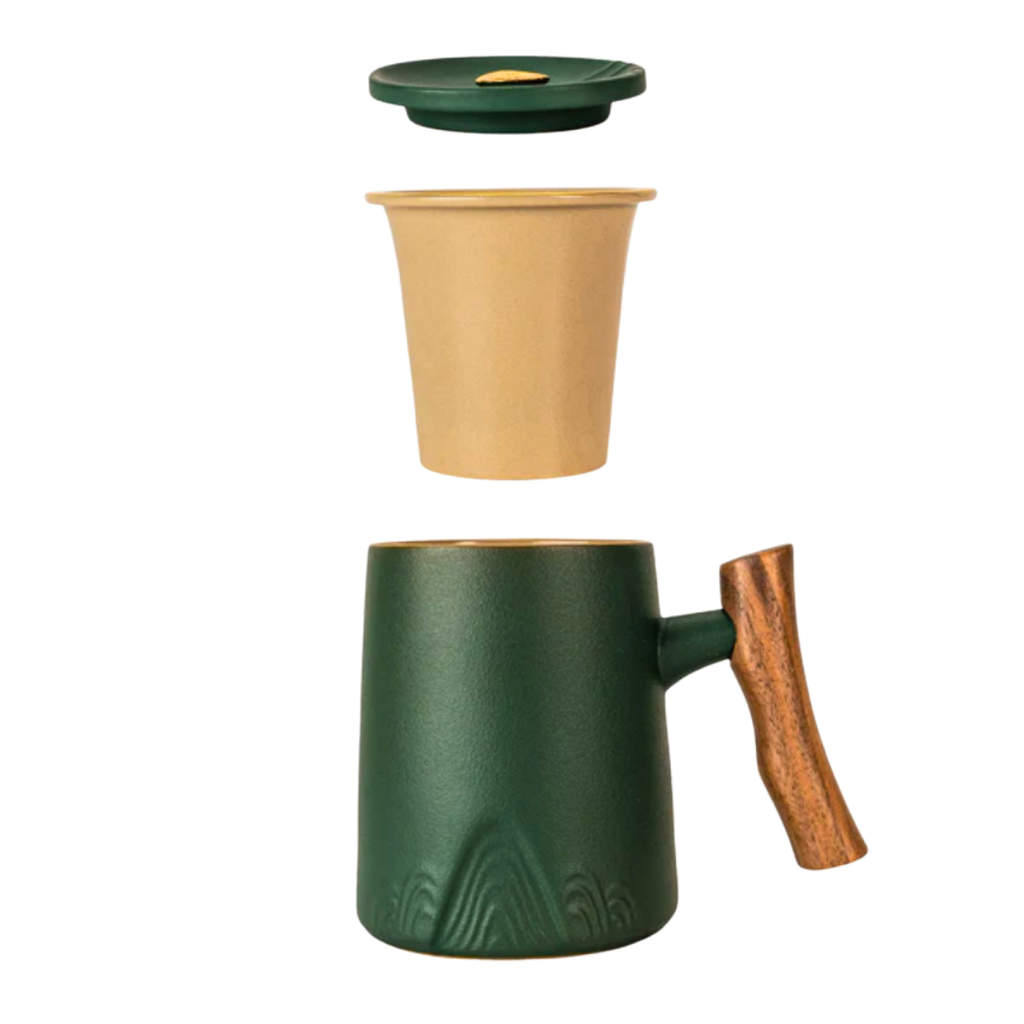 Porcelain Tea Infuser Mug — Mountain Green | Complete Brewing Set