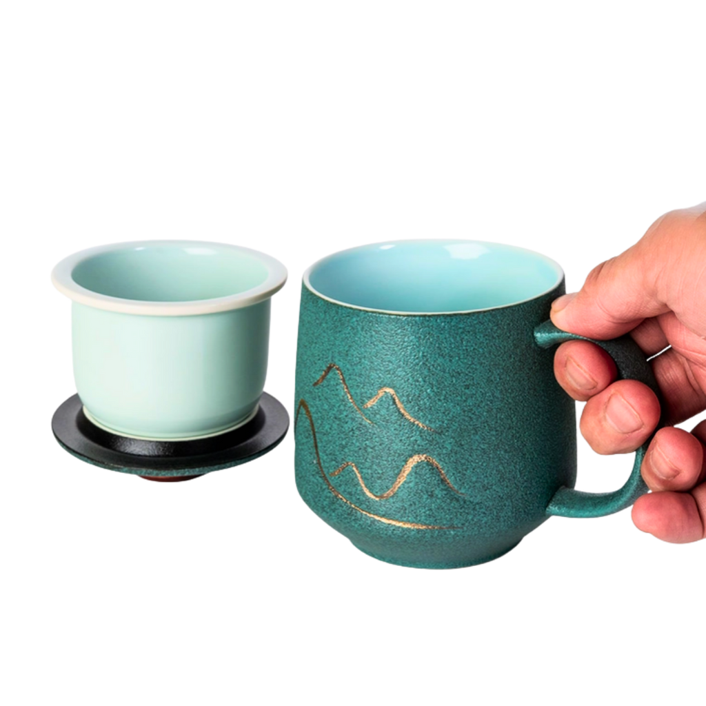 Mountain Range Ceramic Mug, Infuser & Lid