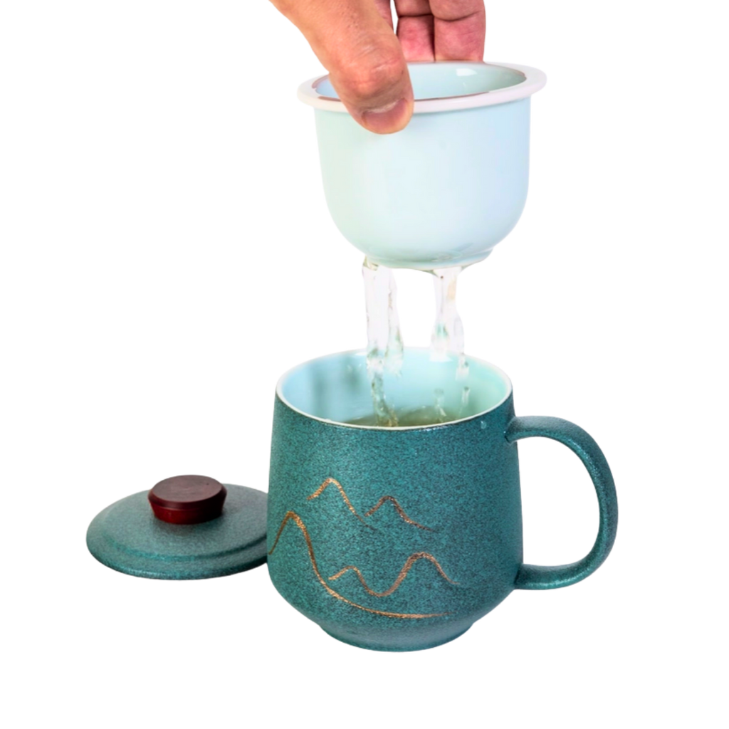 Mountain Range Ceramic Mug, Infuser & Lid