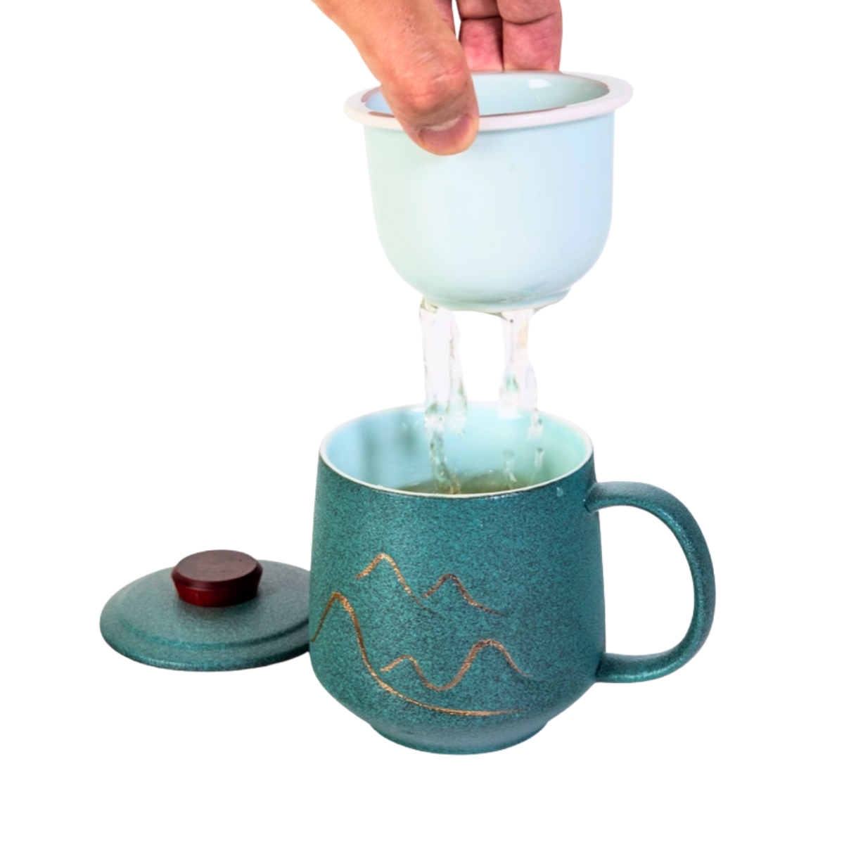 Mountain Range Ceramic Mug, Infuser & Lid