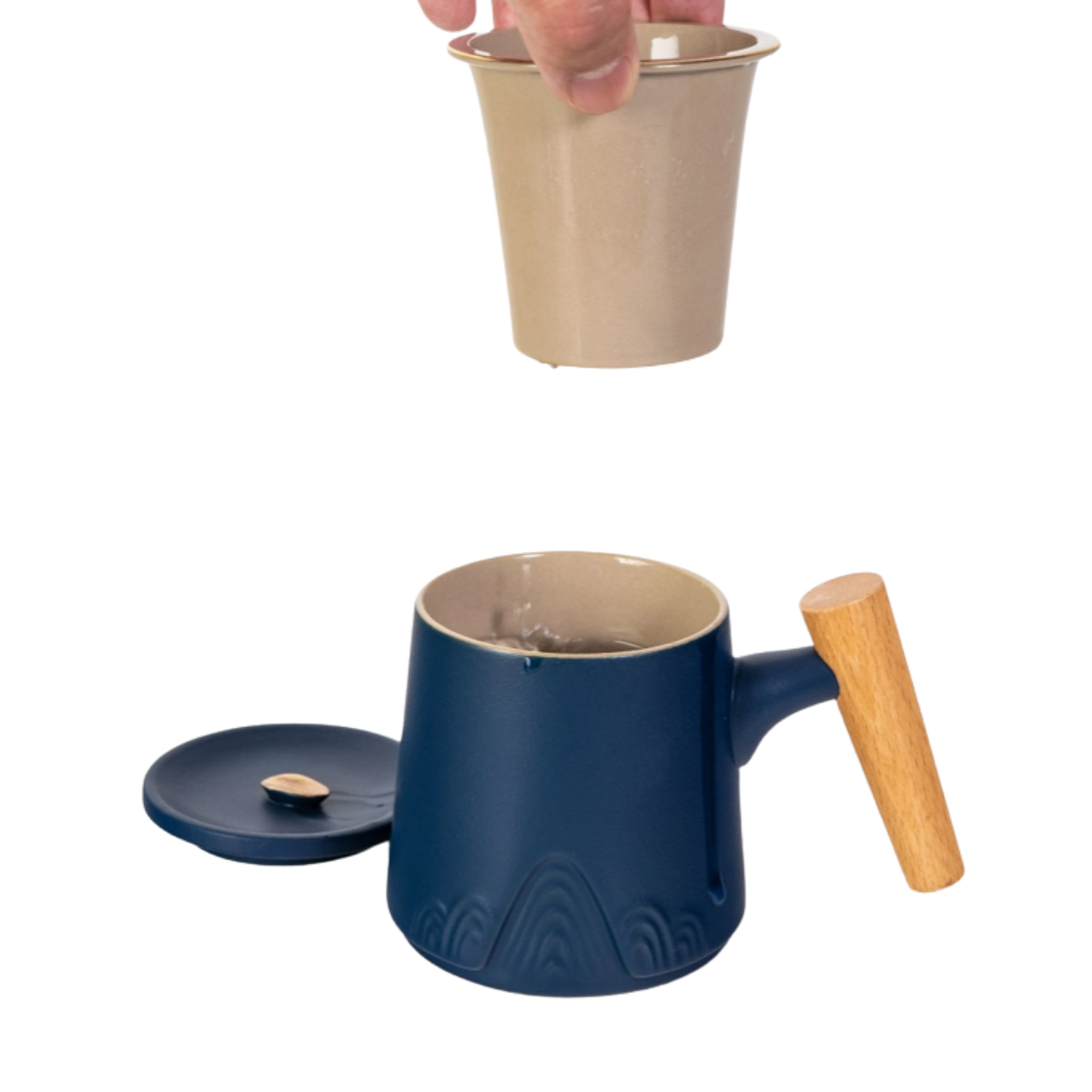Ceramic Mug, Infuser & Lid with Slanted Wooden Handle | 12 fl oz