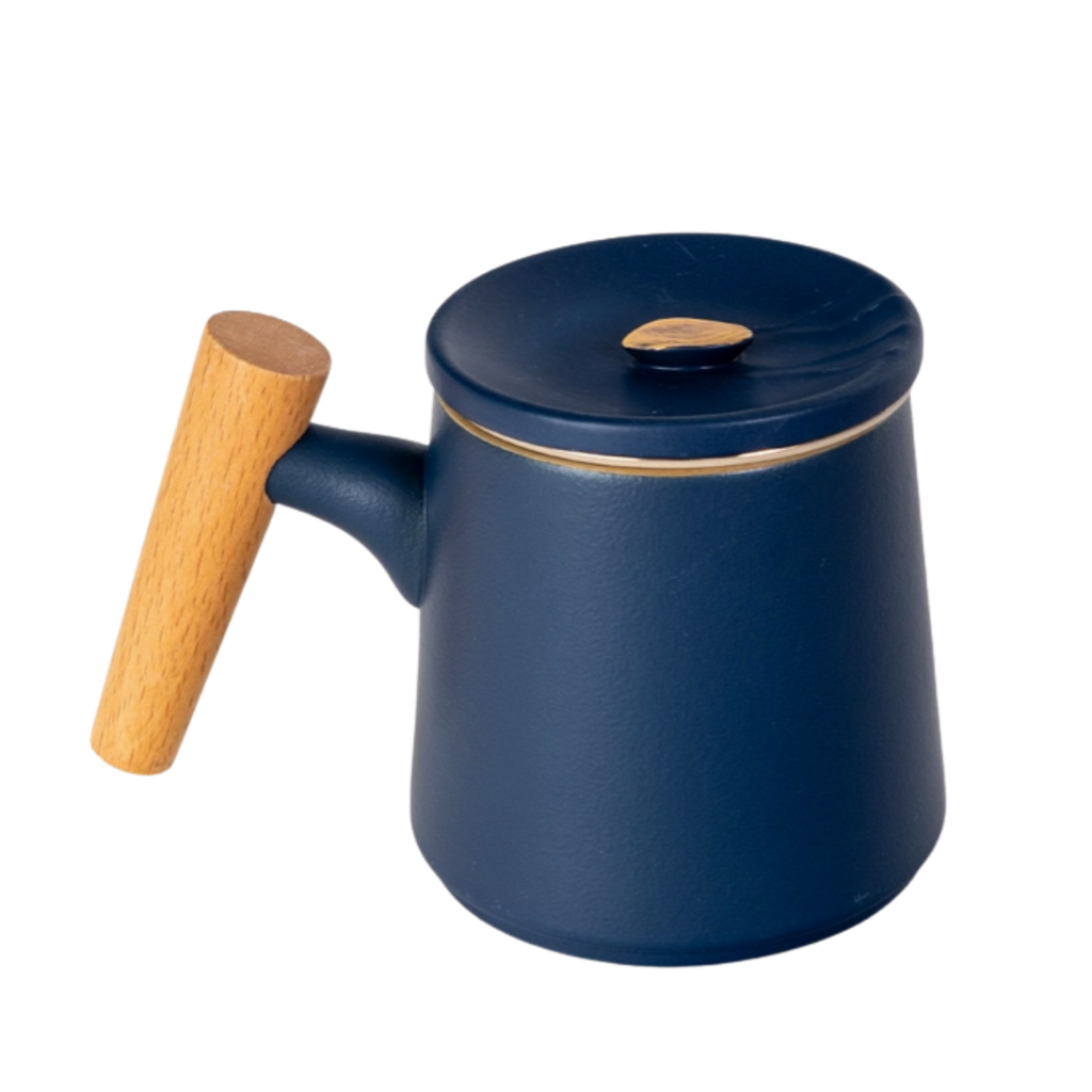 Ceramic Mug, Infuser & Lid with Slanted Wooden Handle | 12 fl oz