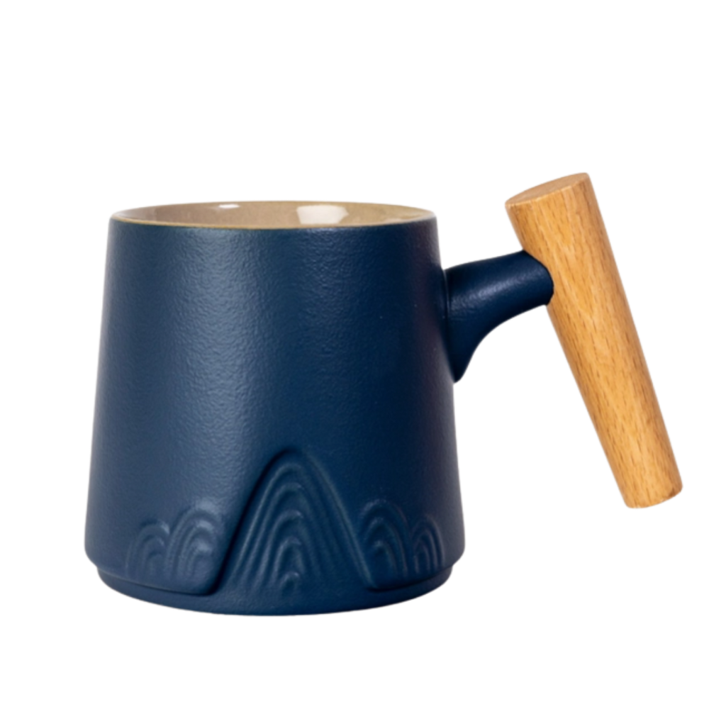 Ceramic Mug, Infuser & Lid with Slanted Wooden Handle | 12 fl oz