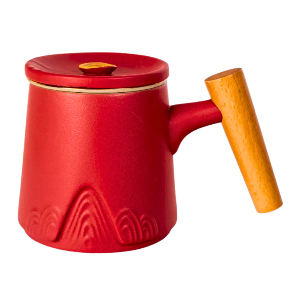 Ceramic Mug, Infuser & Lid with Slanted Wooden Handle | 12 fl oz