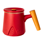 Ceramic Mug, Infuser & Lid with Slanted Wooden Handle | 12 fl oz