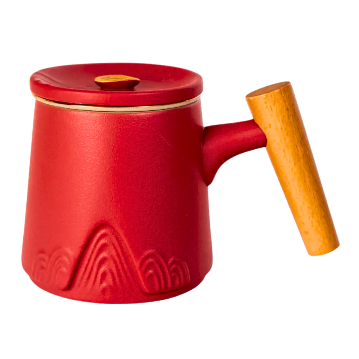 Ceramic Mug, Infuser & Lid with Slanted Wooden Handle | 12 fl oz