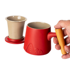 Ceramic Mug, Infuser & Lid with Slanted Wooden Handle | 12 fl oz