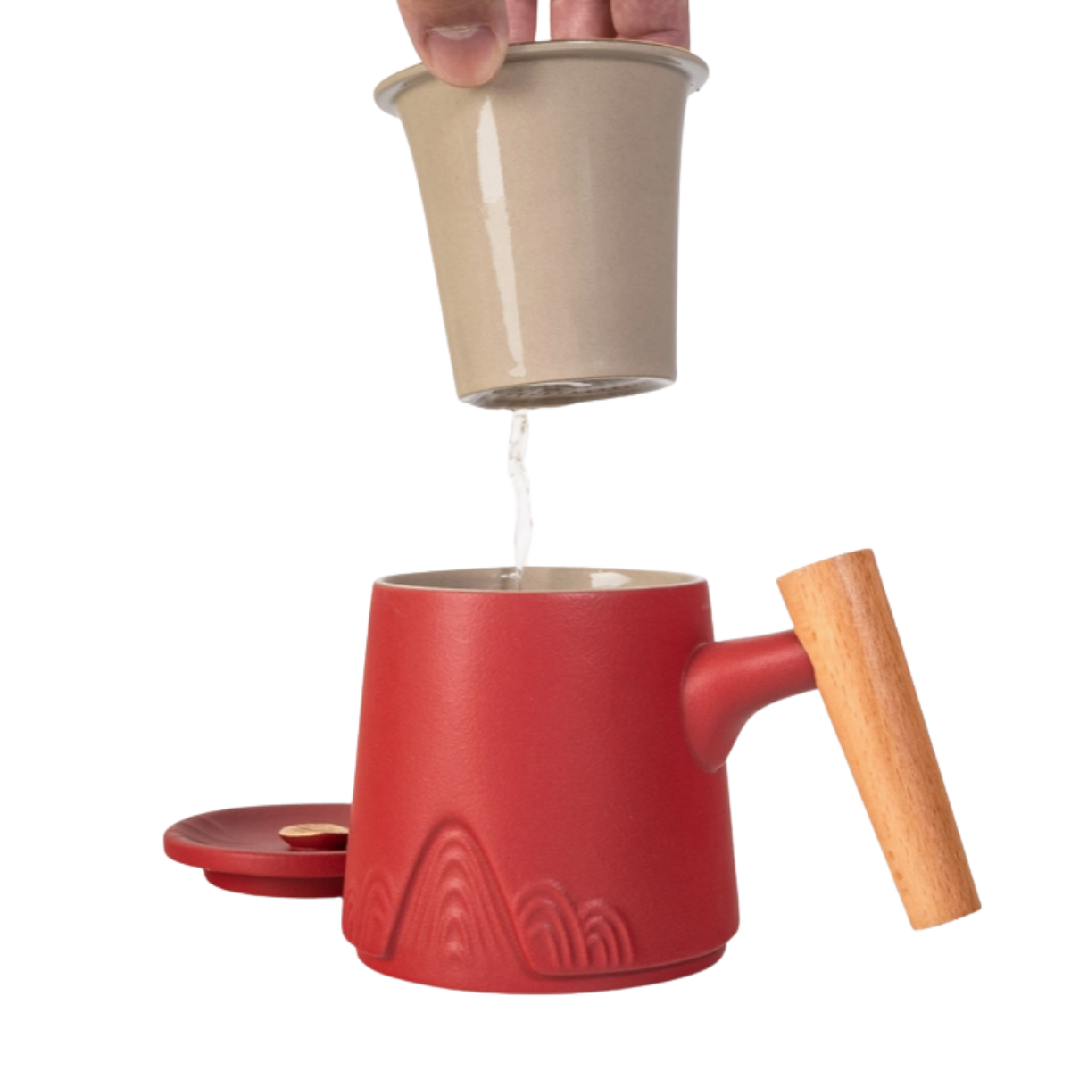 Ceramic Mug, Infuser & Lid with Slanted Wooden Handle | 12 fl oz