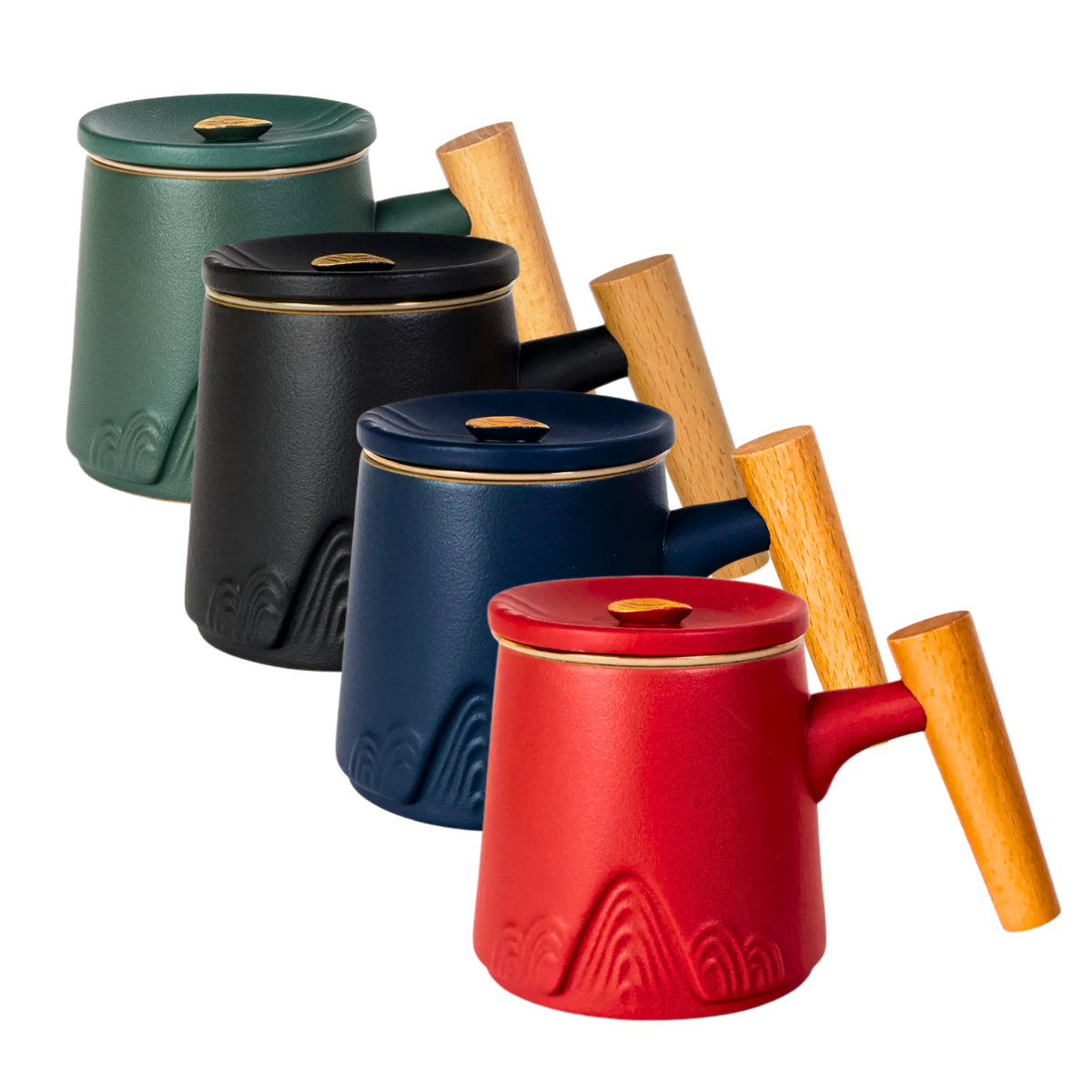 Ceramic Mug, Infuser & Lid with Slanted Wooden Handle | 12 fl oz