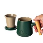 Ceramic Mug, Infuser & Lid with Slanted Wooden Handle | 12 fl oz