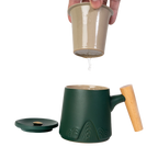 Ceramic Mug, Infuser & Lid with Slanted Wooden Handle | 12 fl oz