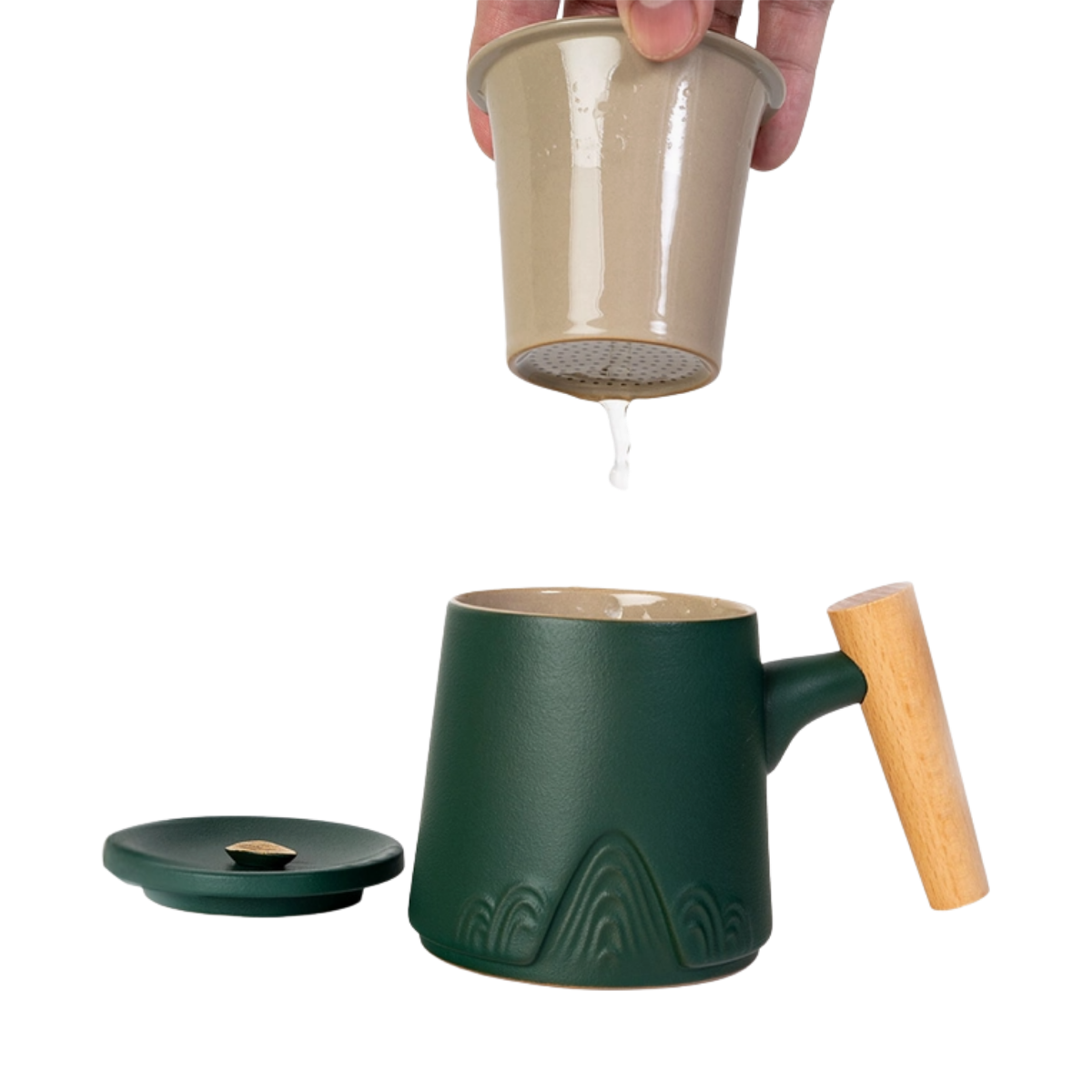 Ceramic Mug, Infuser & Lid with Slanted Wooden Handle | 12 fl oz