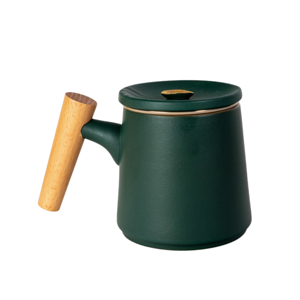 Ceramic Mug, Infuser & Lid with Slanted Wooden Handle | 12 fl oz