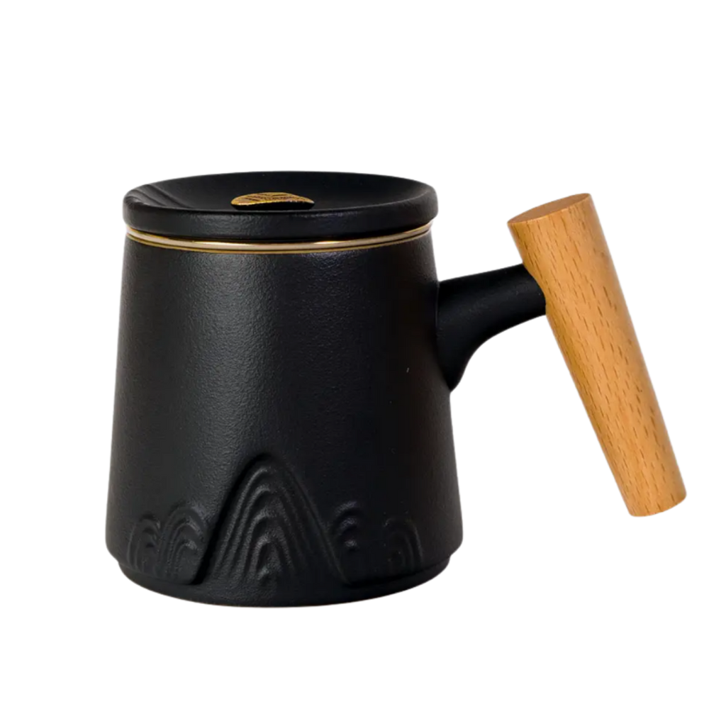 Ceramic Mug, Infuser & Lid with Slanted Wooden Handle | 12 fl oz