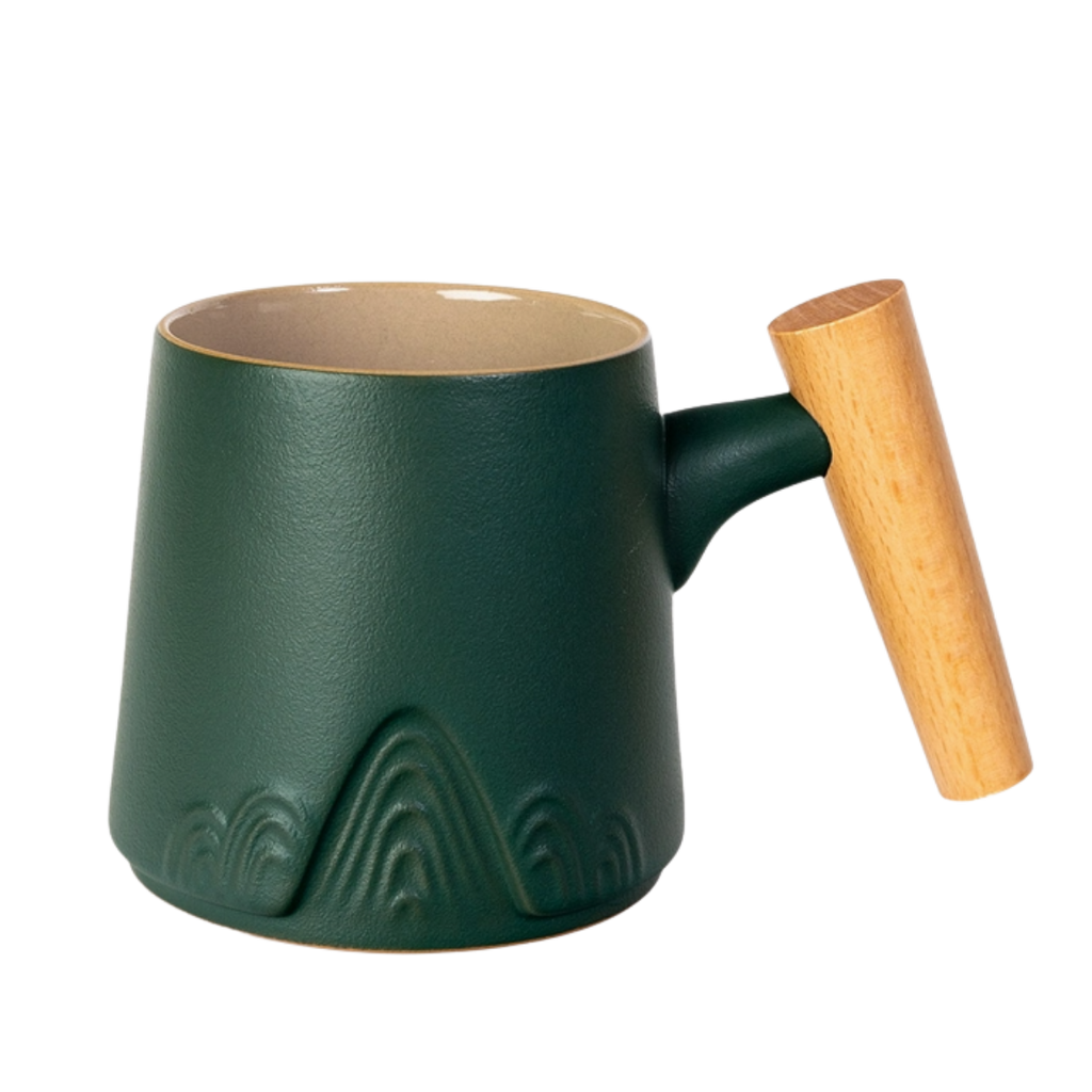 Ceramic Mug, Infuser & Lid with Slanted Wooden Handle | 12 fl oz