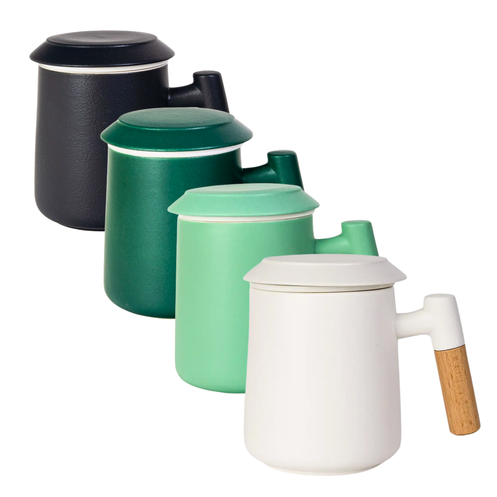 Ceramic Tea Mug, Infused & Lid with Wooden Handle | 15 fl oz
