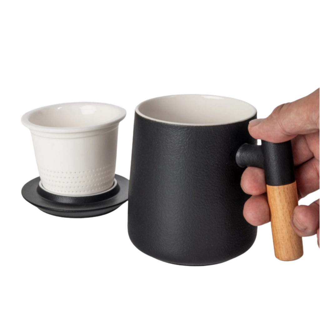 Ceramic Tea Mug, Infused & Lid with Wooden Handle | 15 fl oz