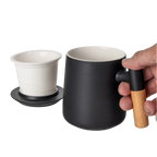 Ceramic Tea Mug, Infused & Lid with Wooden Handle | 15 fl oz