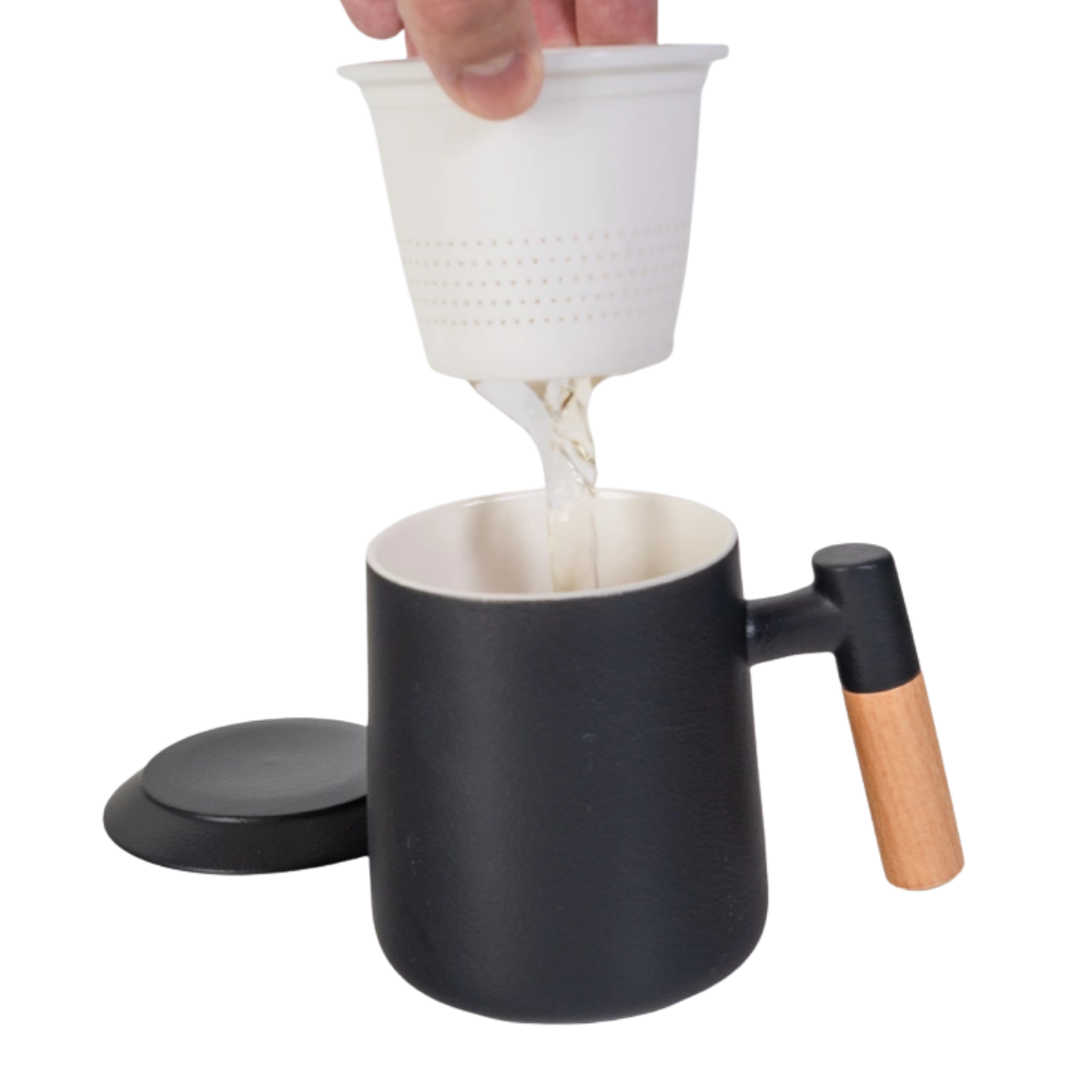 Ceramic Tea Mug, Infused & Lid with Wooden Handle | 15 fl oz