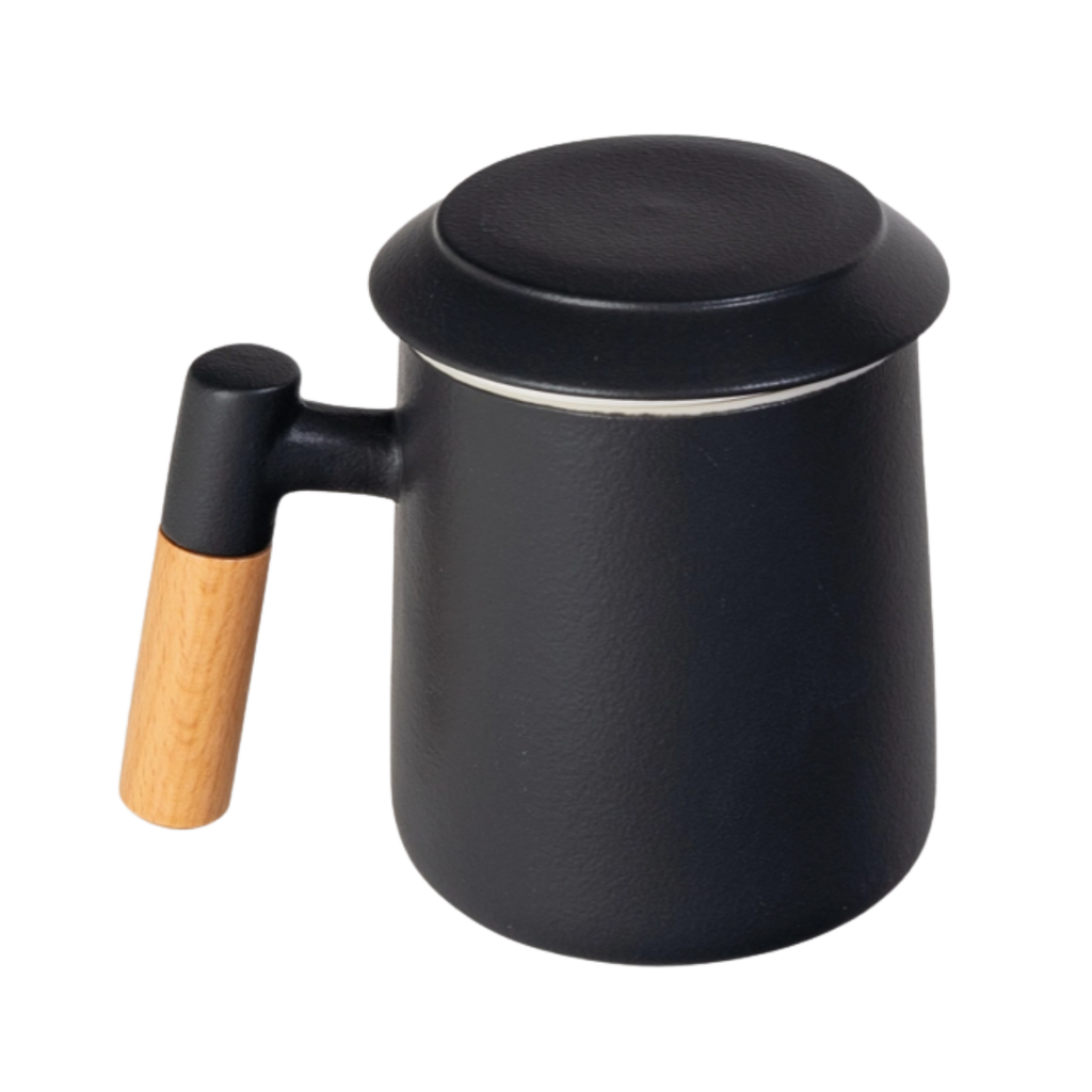 Ceramic Tea Mug, Infused & Lid with Wooden Handle | 15 fl oz