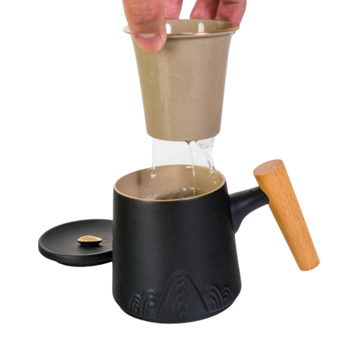 Ceramic Mug, Infuser & Lid with Slanted Wooden Handle | 12 fl oz