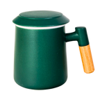 Ceramic Tea Mug, Infused & Lid with Wooden Handle | 15 fl oz