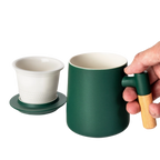 Ceramic Tea Mug, Infused & Lid with Wooden Handle | 15 fl oz