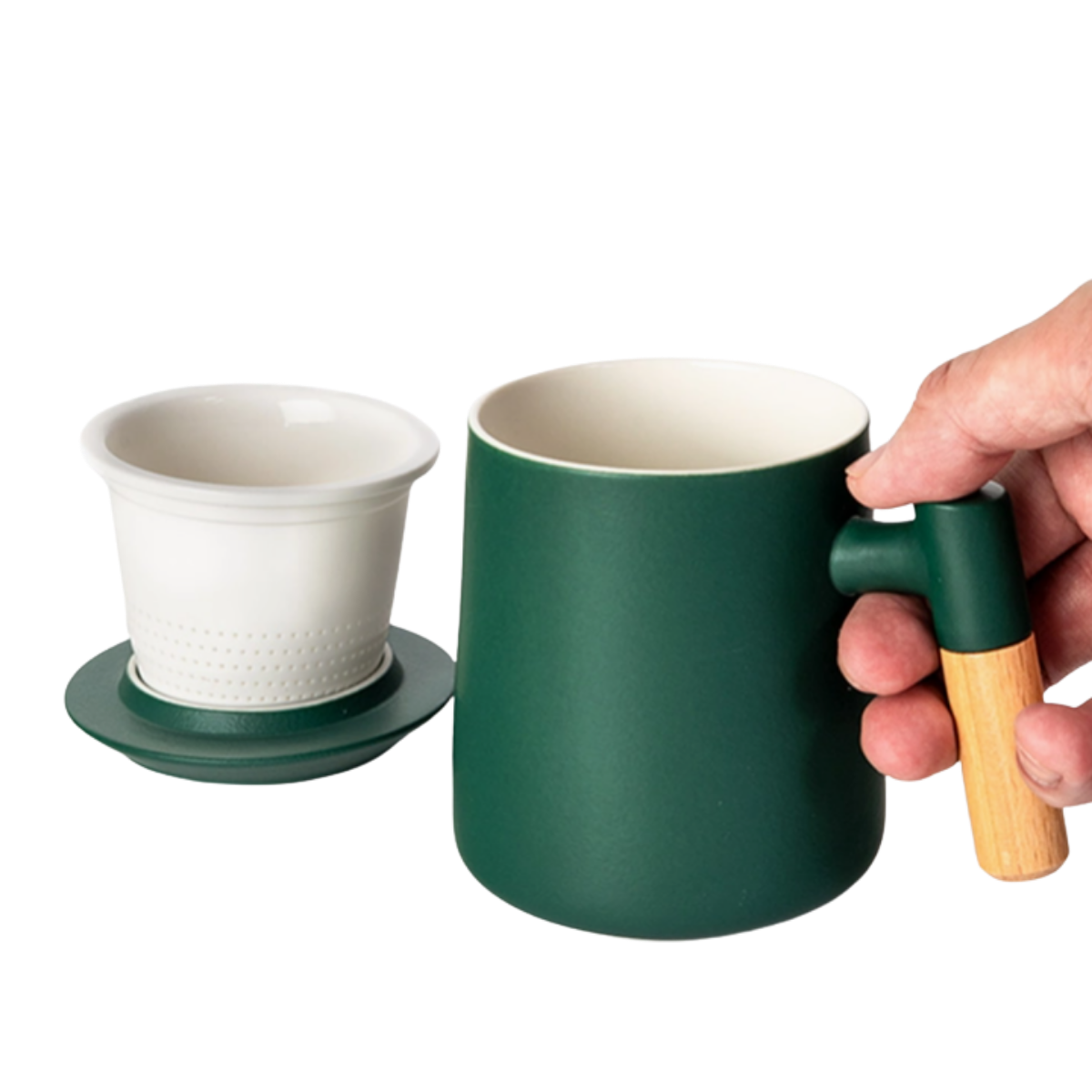 Ceramic Tea Mug, Infused & Lid with Wooden Handle | 15 fl oz