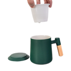 Ceramic Tea Mug, Infused & Lid with Wooden Handle | 15 fl oz