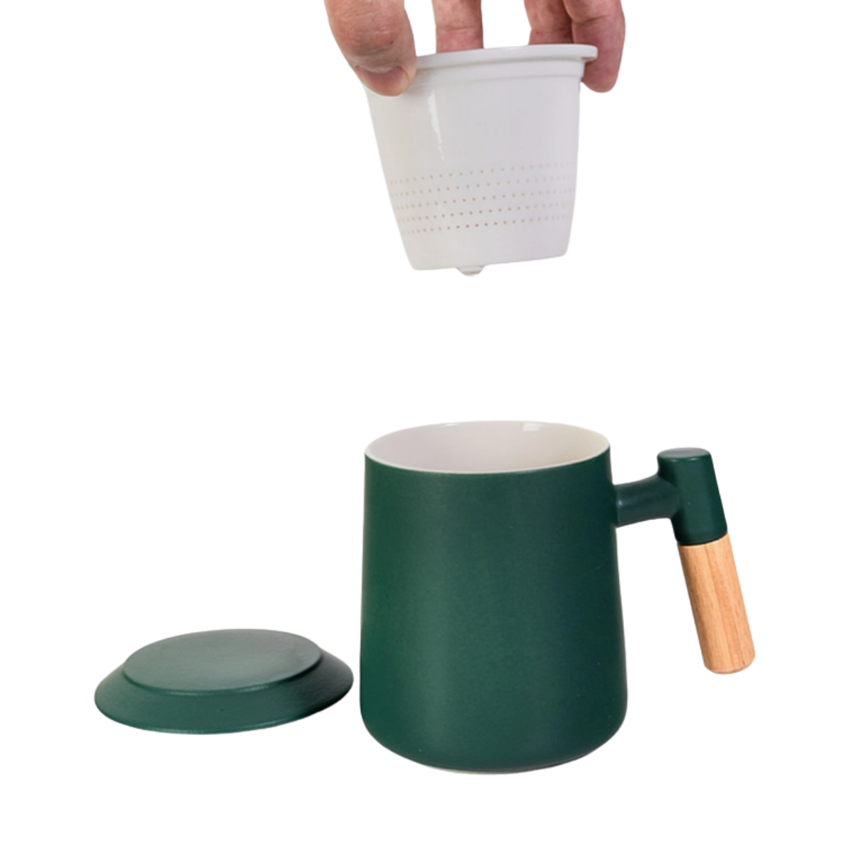 Ceramic Tea Mug, Infused & Lid with Wooden Handle | 15 fl oz