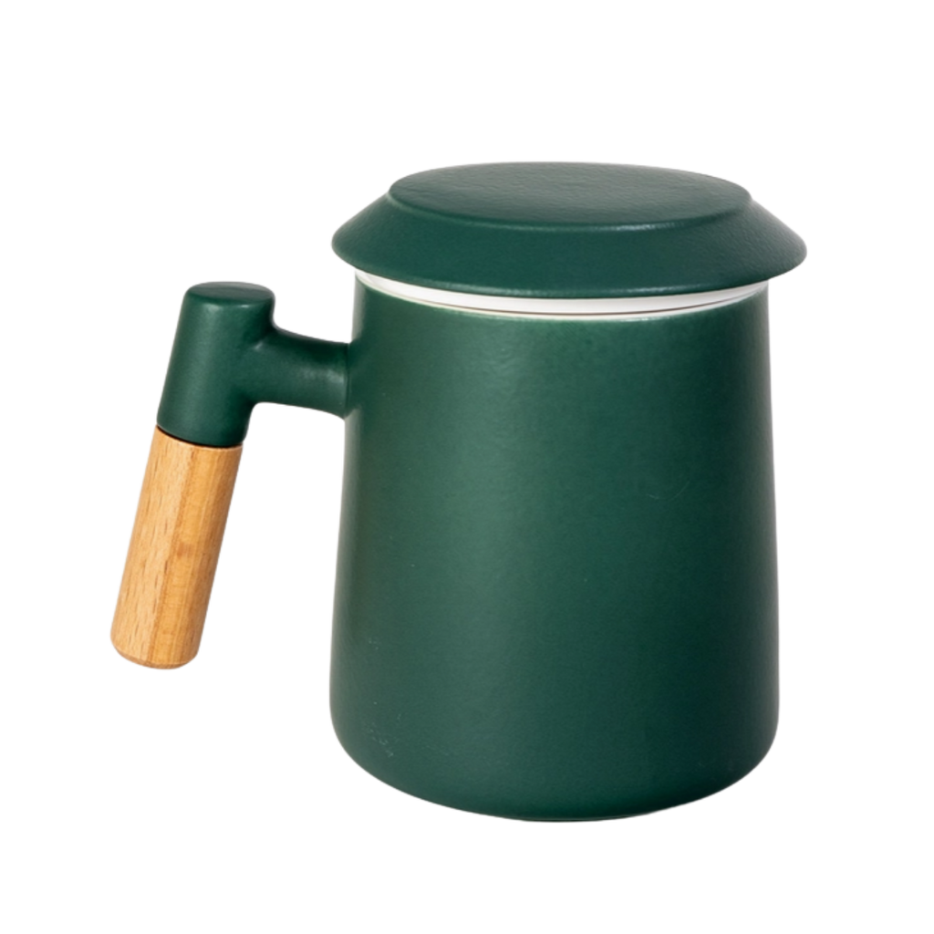 Ceramic Tea Mug, Infused & Lid with Wooden Handle | 15 fl oz