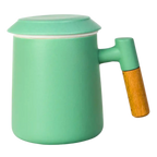 Ceramic Tea Mug, Infused & Lid with Wooden Handle | 15 fl oz