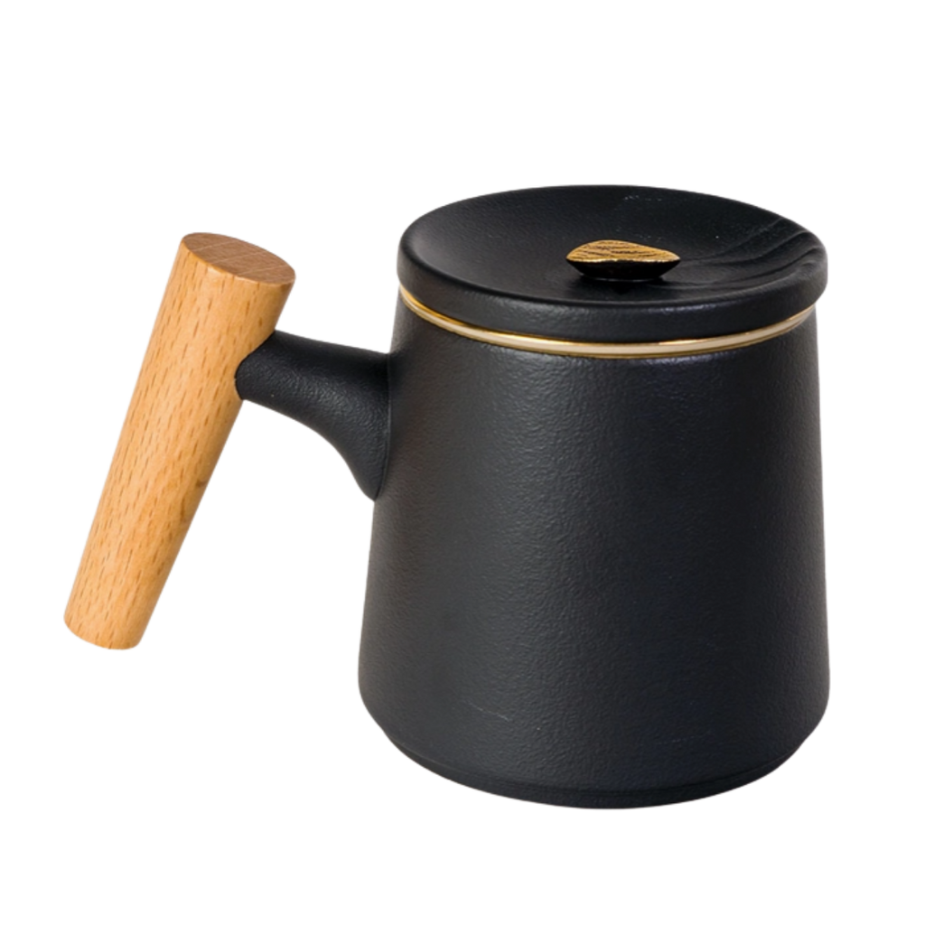 Ceramic Mug, Infuser & Lid with Slanted Wooden Handle | 12 fl oz