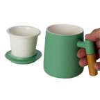 Ceramic Tea Mug, Infused & Lid with Wooden Handle | 15 fl oz
