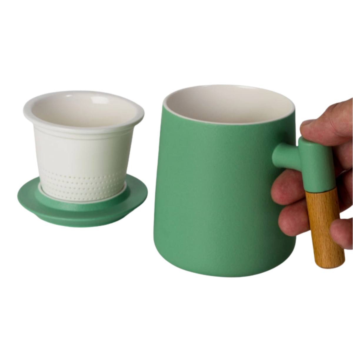 Ceramic Tea Mug, Infused & Lid with Wooden Handle | 15 fl oz