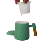 Ceramic Tea Mug, Infused & Lid with Wooden Handle | 15 fl oz
