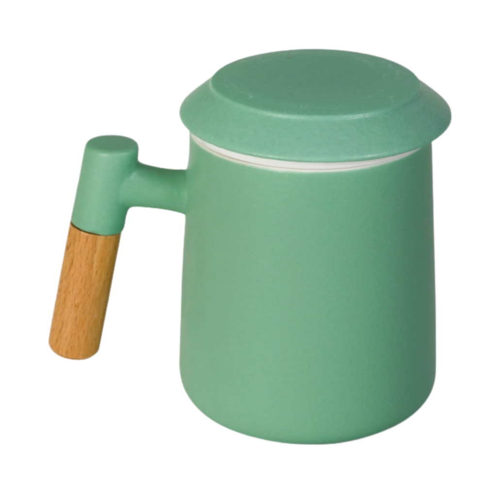 Ceramic Tea Mug, Infused & Lid with Wooden Handle | 15 fl oz