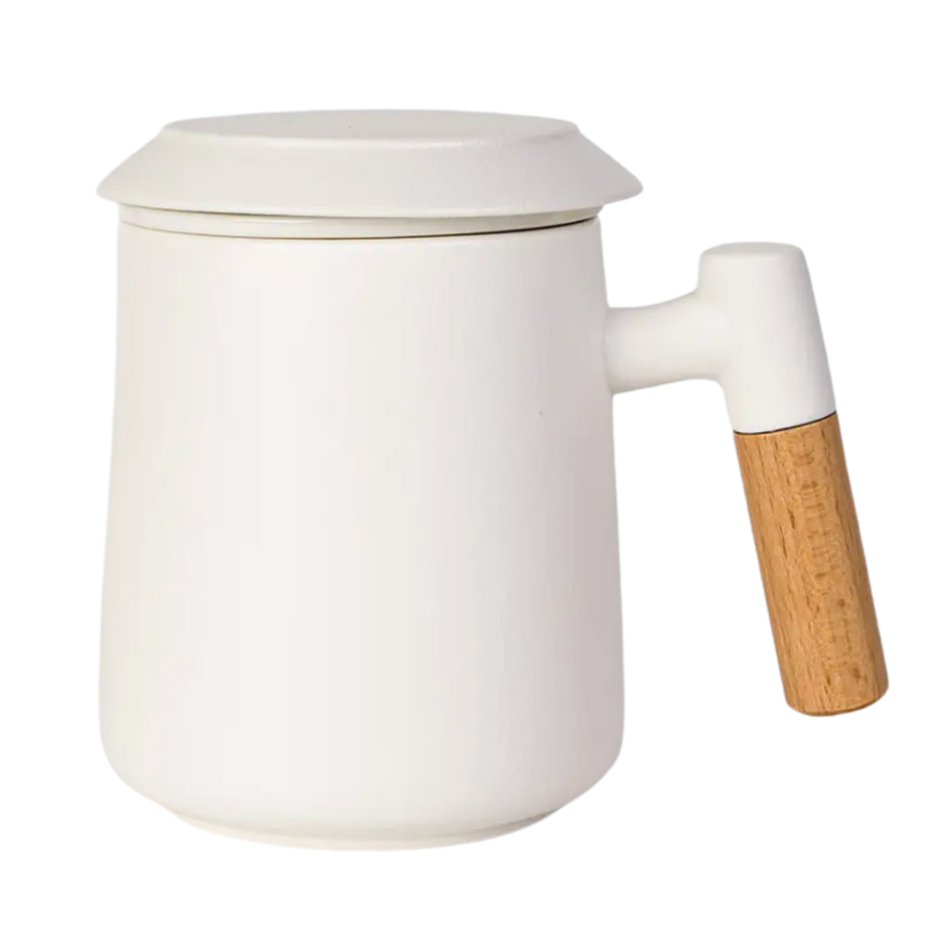 Ceramic Tea Mug, Infused & Lid with Wooden Handle | 15 fl oz