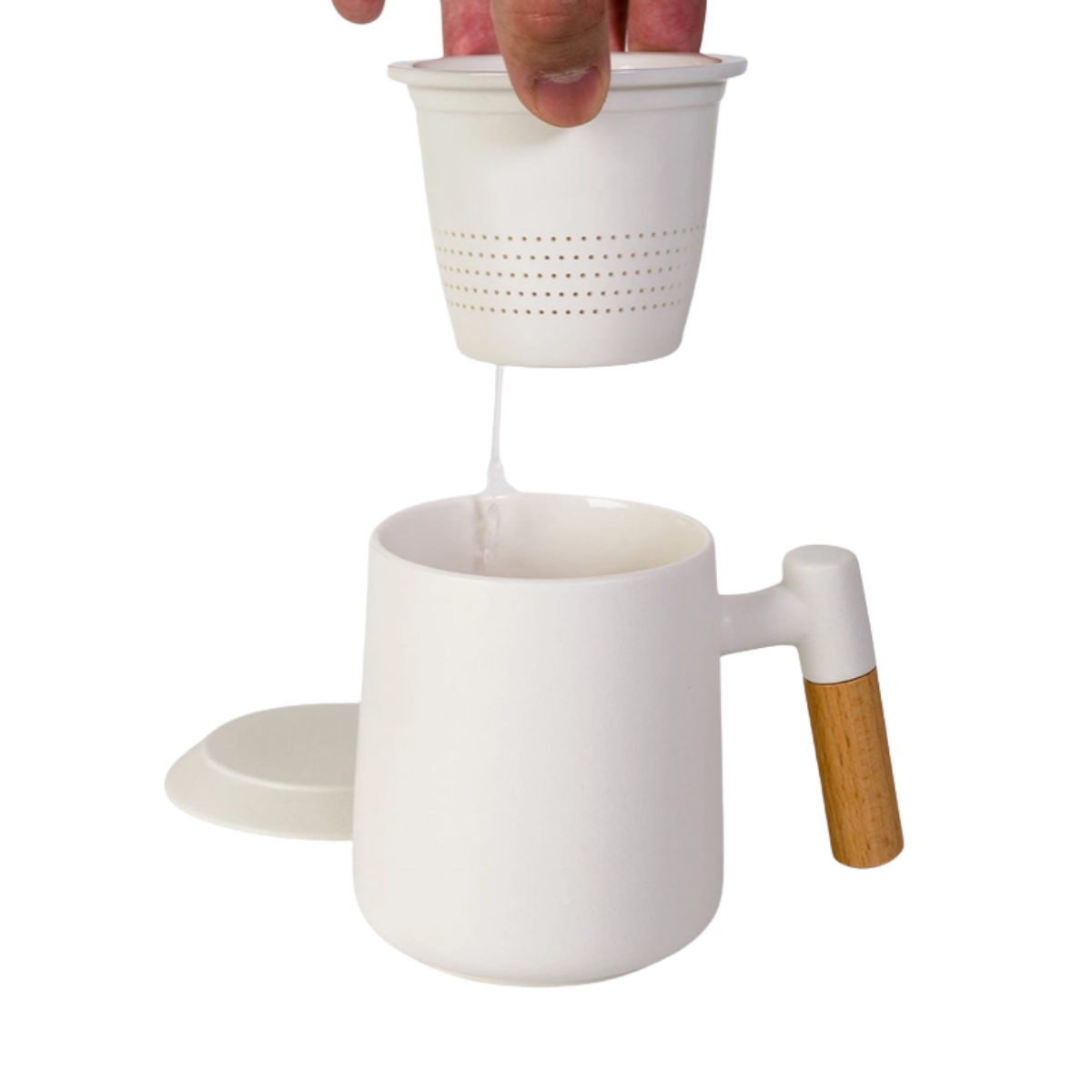 Ceramic Tea Mug, Infused & Lid with Wooden Handle | 15 fl oz
